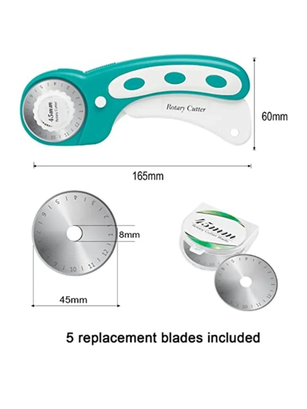 45mm Rotary Cutter with 5pcs Extra Blades, Ergonomic Handle Rolling Cutter